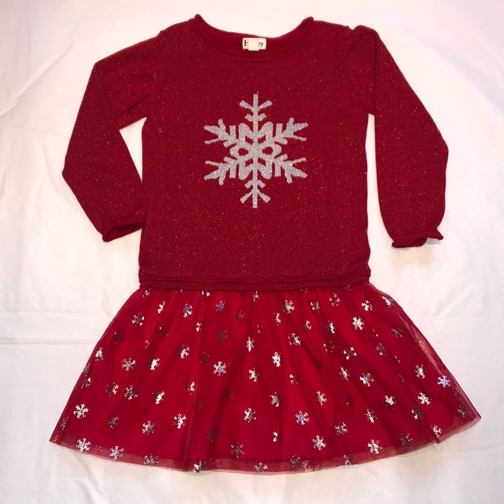 Hatley Red/Silver Snowflake Glittery Sweater Dress